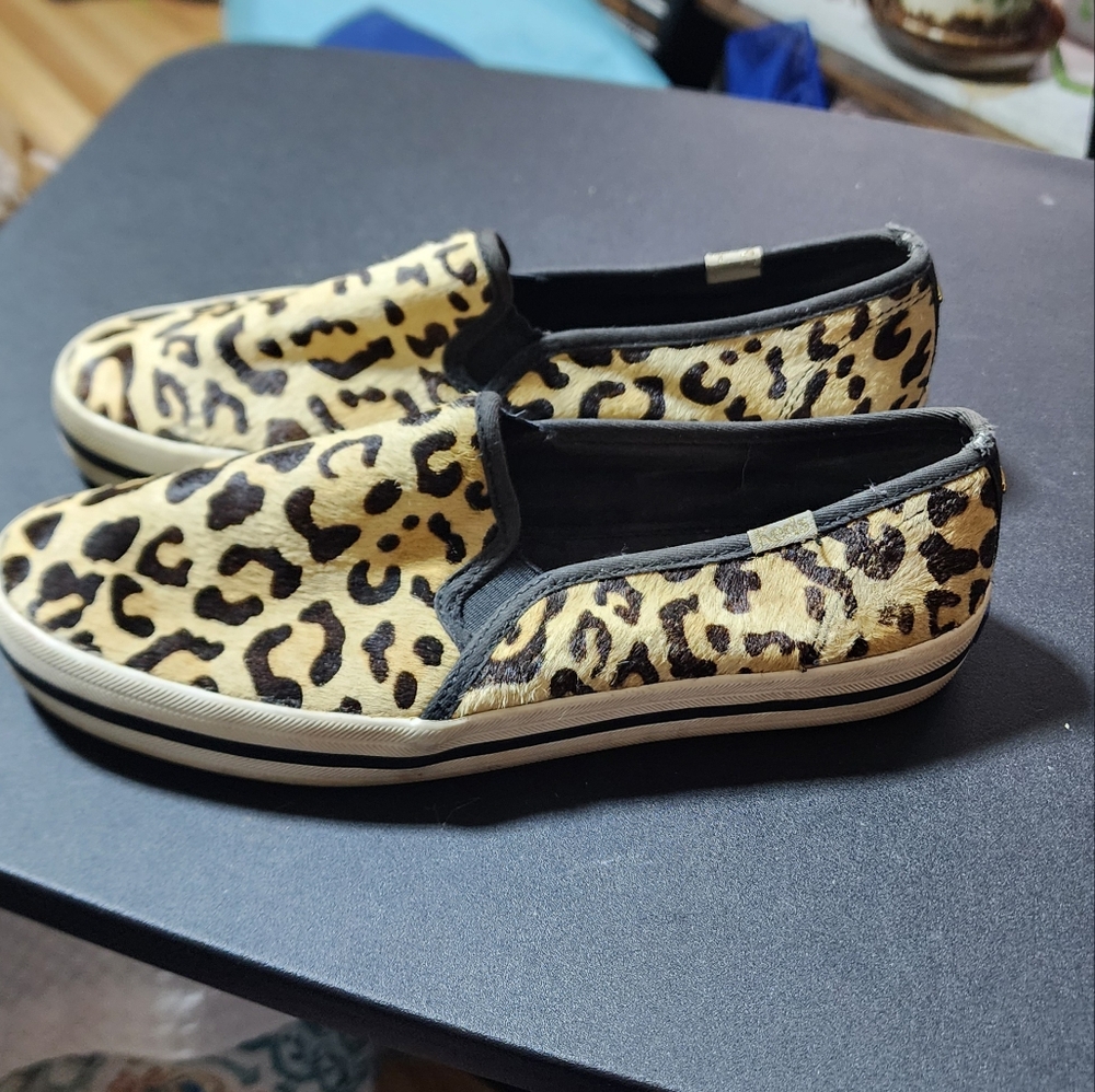 KEDS EUC KATE SPADE COLLAB WOMENS SZ 7 LEOPARD SLIPON SNEAKER SHOES